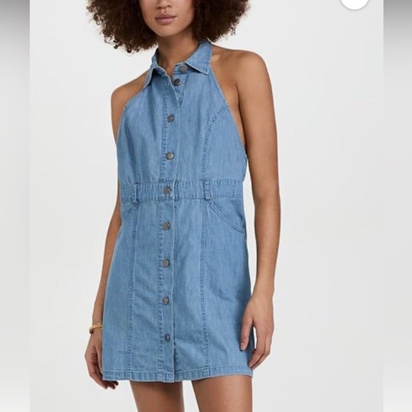 Free People Sami Light Blue denim chambray halter Mini Dress 51869 - Picture 5 of 16